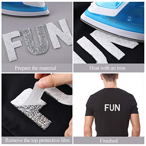 26 Pieces Large Glitter Rhinestone Alphabet Stickers Silver Crystal Letter Stickers Iron-on Rhinestone Letter Stickers for Clothing Jeans Caps Shoes Bags DIY Decorations (2.8 Inch)