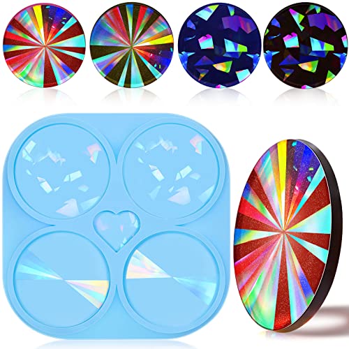 Holographic Coaster Molds for Resin Casting Silicone Resin Coaster Molds Round Epoxy Resin Molds for Coasters Making Resin DIY Artwork Home Decoration(Stylish Style)