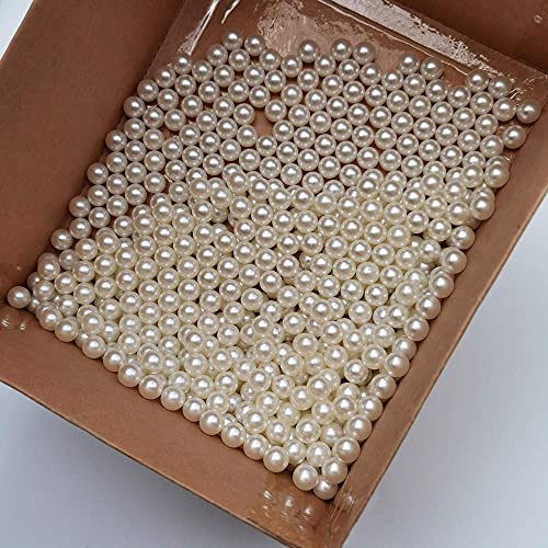 INSPIRELLE 580pcs 10mm Ivory Polished ABS Undrilled Art Faux Pearls for Vase Fillers, No Hole Makeup Beads to Hold Brush Lipstick, Imitation Round Pearl Beads for Table Scatter Home Wedding Decoration