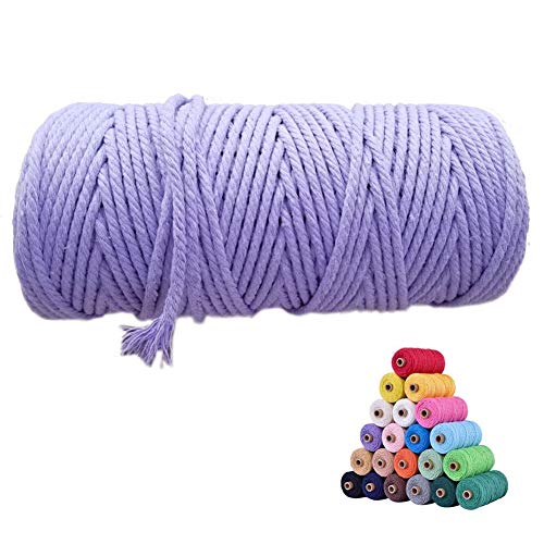 flipped 100% Natural Macrame Cotton Cord,3mm x109 Yard Twine String Cord Colored Cotton Rope Craft Cord for DIY Crafts Knitting Plant Hangers Christmas Wedding Décor (Light Purple, 3mm*109yards)