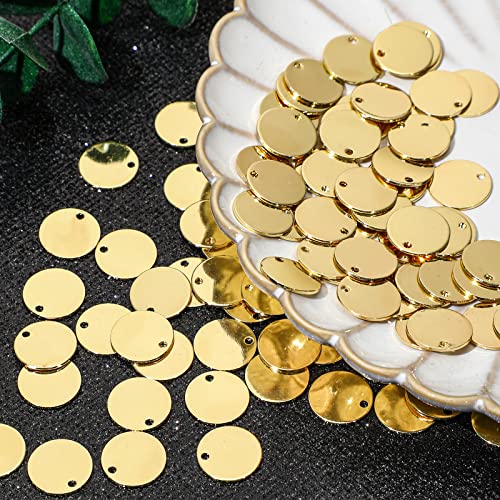 Inbagi 100 Pcs Gold Stamping Blanks Plated Flat Round Blank Stamping Tag Pendants Charms Dog Tags Metal Jewelry Blanks 13 mm Blank Coins for Engraving DIY Jewelry Making Earrings Necklace Bracelet