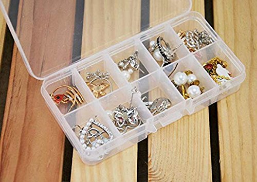 4 Pcs 15 Grids 6.85 Inch x 3.85 Inch Adjustable Small Removable Clear Plastic Jewelry Organizer Divider Storage Box Jewelry Earring Tool Containers (4pack(15-Grid ))