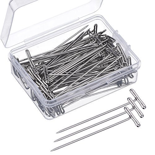 Mudder 100 Pack Wig T-Pins 2 Inch with Plastic Box, Silver
