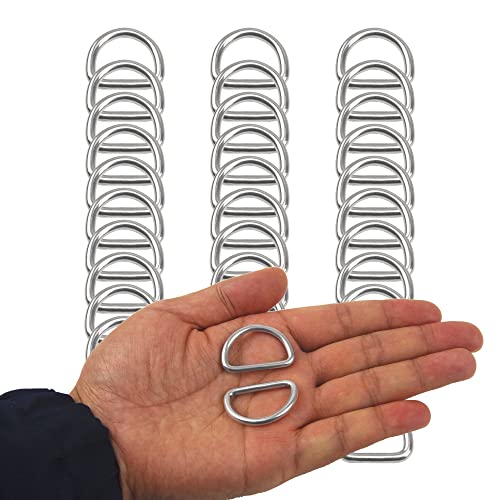Rrina 30Pcs 304 Stainless Steel Welded Heavy D-Rings for Hand DIY Accessories Hardware Bags Ring Dog Leashes Dee Ring (1inch)