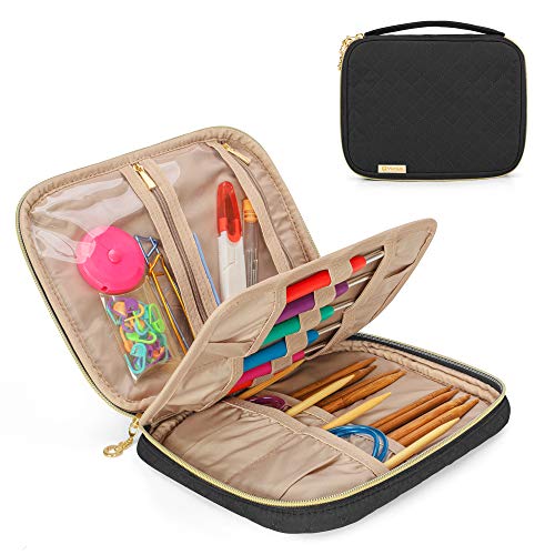 YARWO Crochet Hook Case, Travel Organizer Holder for Crochet Hooks, Circular Knitting Needles, Knitting Needles (up to 8") and Other Supplies, Black (Bag Only, Patented Design)