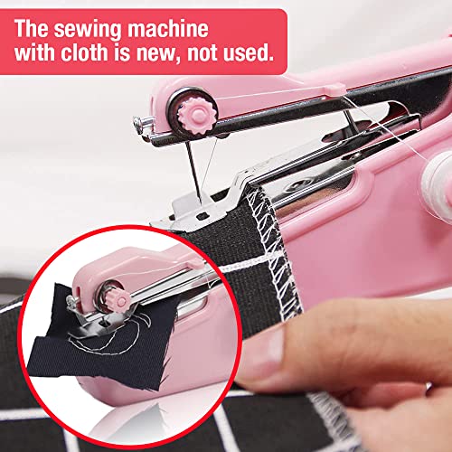 Handheld Sewing Machine, 22 Pcs Mini Portable Cordless Sewing Machine, Household Quick Repairing Tool with Conventional Kit, for Fabric Cloth Handicrafts Home Travel Use (Pink)