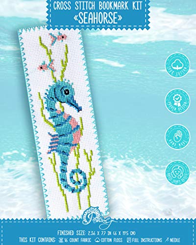 Seahorse Cross Stitch Bookmark Kit - Embroidery Set for DIY Book Marker