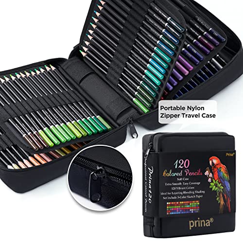 PRINA Art Supplies 120-Color Colored Pencils Set for Adults Coloring Books with Sketchbook, Professional Vibrant Artists Pencil for Drawing Sketching Blending Shading, Quality Soft Core Oil Based