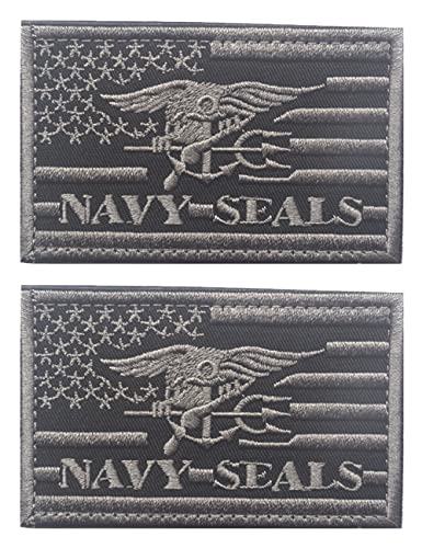2 PCS AliPlus America Navy Seals Patches Embroidered Tactical Morale Patch Hook and Loop (Grey) Navy Seals 03