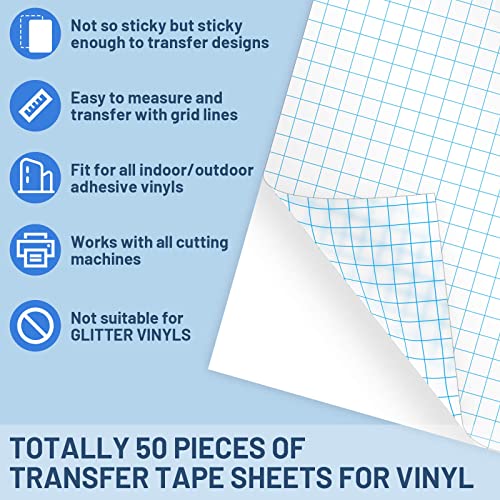 Transfer Paper for Vinyl, Selizo 50 Pack Contact Paper Clear Transfer Tape Bulk for Vinyl Craft