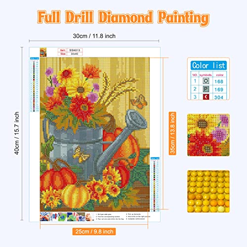 NAIMOER Fall Diamond Painting Kits for Adults, 5D Pumpkin Diamond Painting Kits Flowers Diamond Art Kits, Full Drill Diamond Painting Sunflowers Paintings with Diamonds Home Wall Decor 11.8x15.7inch