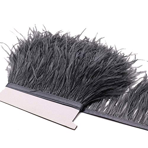 YEQIN 2 Yards Natural & Soft Ostrich Feathers Fringe Trims Ribbon - Used for Dress, Sewing Decoration, Craft Clothing, Boots, Wedding Decoration, DIY, Etc (silver gray)