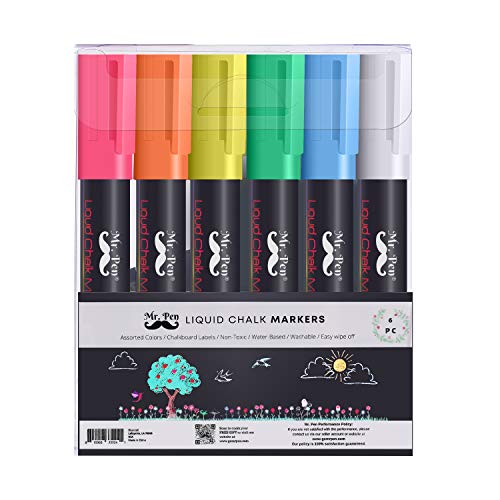 Mr. Pen- Chalk Markers, 6 Pack, Dual Tip, Assorted Color, 8 Labels, Chalk Markers for Blackboard, Liquid Chalk Markers, Chalkboard Markers, Window Markers, Liquid Chalk, Christmas Gifts