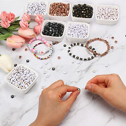 1900Pcs 7 Colors Round Letter Beads 4×7mm Acrylic Alphabet Beads with 1 Roll Elastic String for Bracelet Necklace Jewelry Making Supplies