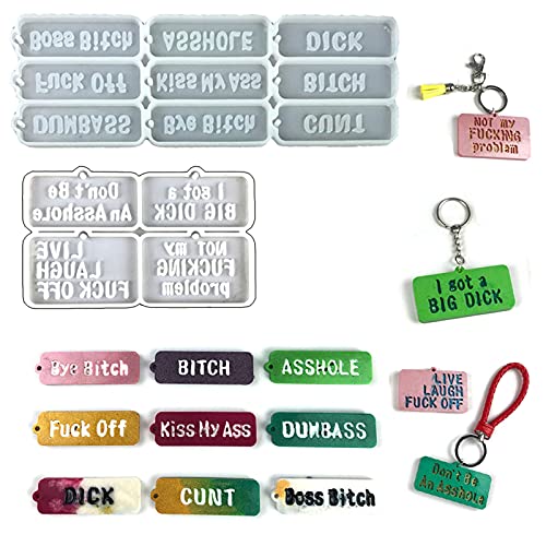 Swear Words Keychain Resin Mold,2 Pcs Silicone Molds Set for Making Bad Words Venting Slogan Key Ring Decoration Gifts, DJ1120