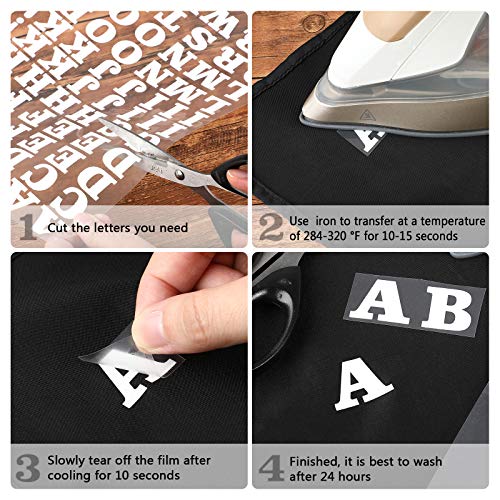 1408 Pieces Iron on Letters and Numbers 0.75 Inch Heat Transfer Letters Numbers Adhesive Letters Applique DIY Fabric Vinyl Alphabets for Clothing Printing Crafts Decorations, 16 Sheets (White)
