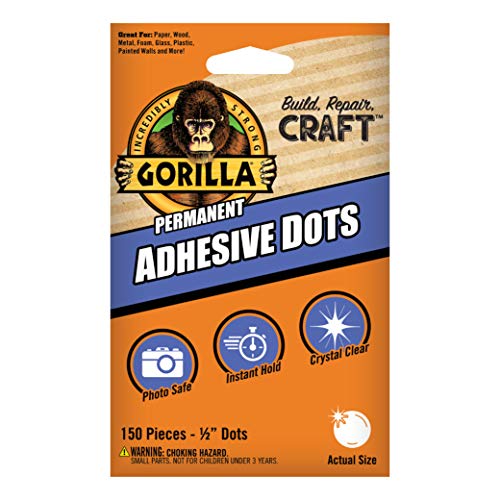 Gorilla Permanent Adhesive Dots, Double-Sided, 150 Pieces, 0.5" Diameter, Clear, (Pack of 1)