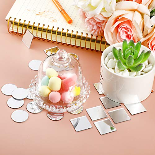 Round Square Mirror Tiles, Mini Size Circle Mirror, Small Square Mirror, DIY Mosaic Mirror Circles Tiles for Arts and Crafts Projects, Traveling, Framing, Room Home Decor (100)