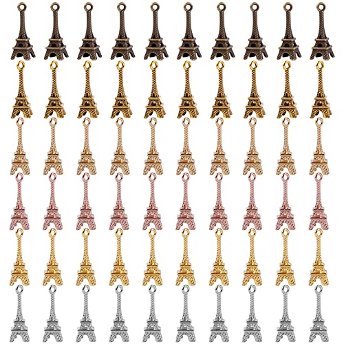 Framendino, 60 Pack Colorful Eiffel Tower Charms Pendant Tibetan Vintage Alloy Eiffel Tower Charm Hanging Pendant Beads for Keychain Jewelry Making Accessories