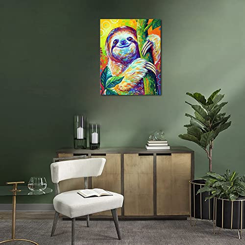 TISHIRON Paint by Numbers for Adults Beginner & Kids,DIY Oil Painting Kit on Canvas with Paintbrushes and Acrylic Pigment Arts Craft for Home Wall Decor- Cute Sloth - 16x20inch