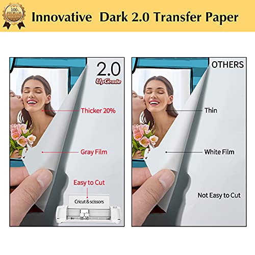 TransOurDream Iron on Heat Transfer Paper for Dark T Shirts & Fabrics (15 Sheets 8.5x11", Dark 2.0) Printable HTV Heat Transfer Vinyl for Inkjet Printer Iron On transfers for T Shirts(TRANS-D2-7-15-1)