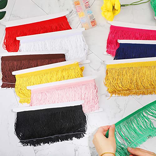 10 Roll 20 Yards 4 Inch Chainette Fringe Trim Tassel Sewing Trim Multi Colored Fringe Trims Lace Trim Ribbon Polyester Tassel Trim for DIY Craft Home Accessory Lamp Shade Clothing Decor, 10 Colors