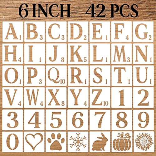 DZXCYZ 6 Inch Letter Stencils Numbers Craft Stencils, 42 Pcs Reusable Plastic Alphabet Drawing Templates for Painting on Wood, Wall, Fabric, Rock, Chalkboard, Signage, Door Porch, DIY Art Projects
