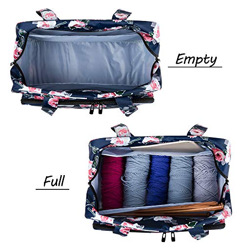 CURMIO Yarn Storage Bag, Knitting Tote Bag for Crochet Hooks, Knitting Project and Accessories, Ideal for Crochet Beginners and Knitting Lovers, Bag Only, Blue Flower