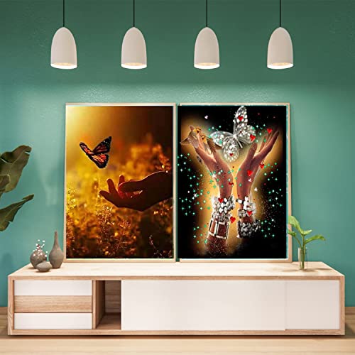2 Pack 5D Diamond Painting Kits for Adults Clearance and Kids Beginner,16"X12" Let The Dream Fly Butterfly Round Full Drill Crystal Rhinestone Embroidery Cross Stitch Arts Craft Canvas for Home Decor