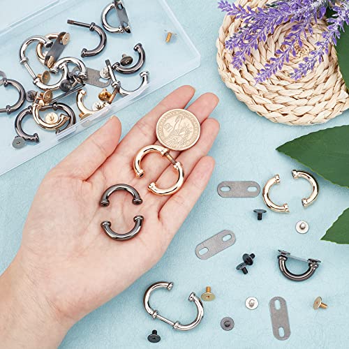 WADORN 24 Sets Metal D-Ring Connector Buckles for Bag, 3 Colors Arch Bridge D Ring Buckle Chain Strap Connector with Screws Handbag Suspension Clasp Metal Ring for Leather Crafts Making, 0.5×0.98 Inch