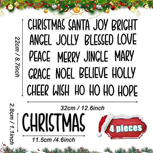 4 Sheets Christmas Vinyl Words Decals 80 Inspired Words Stickers Black Word Greeting Stickers Farmhouse Style Ornament Stickers for Christmas Ball Bottle Decoration, 1.1 Inch in Each Letter Height