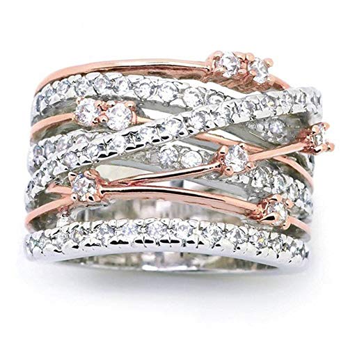 925 Sterling Silver Shining white/Rose gold X Criss Cross Ring Cubic Zirconia Promise Rings CZ Love Cross Knot Ring Engagement Wedding Band Ring for Women (US Code 9)