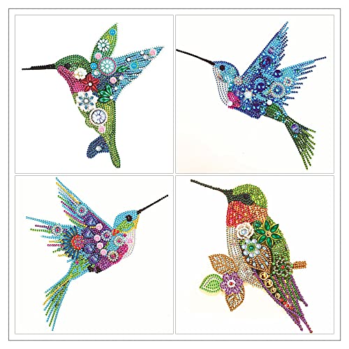 4 Pack Special Crystal Diamond Painting Kits, Hummingbird Art, Easy DIY Diamond Art Crafts, Home Decor 12x12 Inch