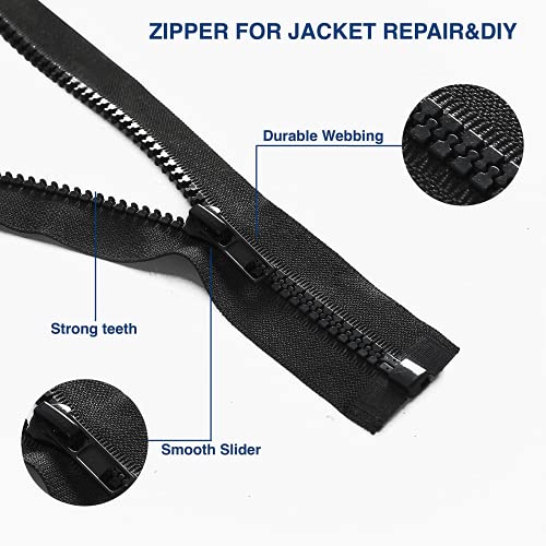Sawoake 2PCS #5 16 Inch Separating Jacket Zippers for Sewing Coats Jacket Zipper Black Molded Plastic Zippers Bulk Tailor DIY Sewing Tools for Garment/Bags/Home Textile