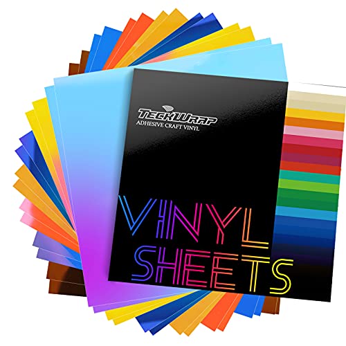 TECKWRAP Holographic Chrome Adhesive Vinyl Sheets 12" x 12" 14 Sheets/Pack for DIY Craft, Arts with 7 Colors (Opal White,Green Malachite,Peacock Blue,Beige Orange, Hyacinth Blue,Yellow Pink,Hot Pink)