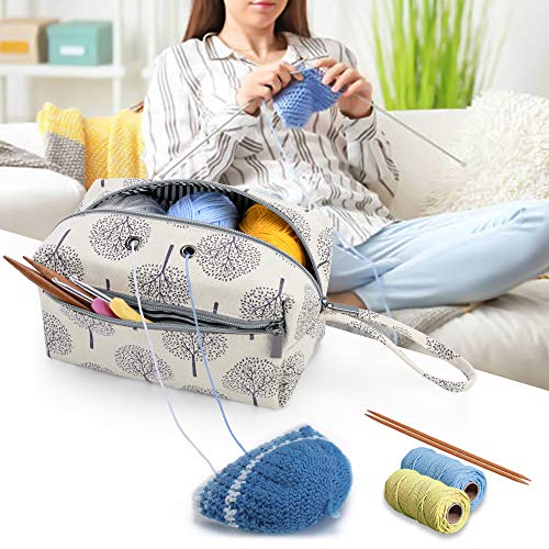 Luxja Small Yarn Storage Bag, Portable Knitting Bag for Yarn Skeins, Crochet Hooks, Knitting Needles (up to 8 Inches) and Other Small Accessories (Small, Trees)