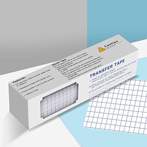 JANDJPACKAGING Transfer Tape for Vinyl - 12” x 50 FT w/Blue Alignment Grid for Adhesive Vinyl - Medium Tack Vinyl Transfer Tape for Silhouette Cameo