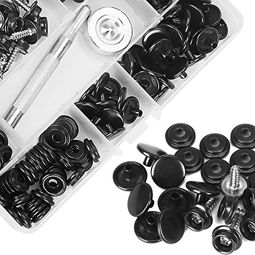 Kelife 150PCS Stainless Steel Marine Grade 3/8" Socket Canvas Snaps Kit and Upholstery Boat Cover Snap Button Fastener Tool with 2Pcs Setting Tool for Boat Cover Furniture(Black)
