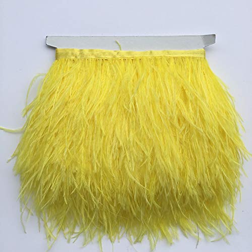 Sowder Ostrich Feathers Trims Fringe with Satin Ribbon Tape Dress Sewing Crafts Costumes Decoration Pack of 2 Yards(Yellow)