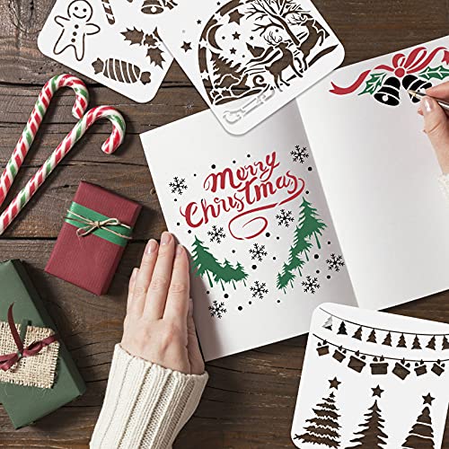 16Pcs Christmas Stencils for Painting 5x5 Inches-Reusable Christmas Stencils for Painting on Christmas Cards or Ornaments DIY Projects