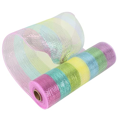 HUIHUANG Pastel Deco Poly Mesh 10 inch Wide Multicolor Metallic Deco Mesh Ribbon for Easter Wreaths Supplies Swags Garland Bows Home Decor Gift Wrapping Crafts Home Decor-10 Yards