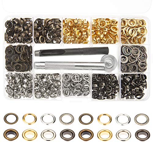 4 Colors Grommets Kit 400 Sets 1/4 Inch, Lynda Metal Eyelets with 3 Pieces Installation Tools for Craft Making,Repair and Decoration...