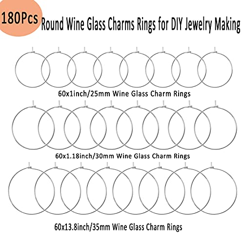 180Pcs Round Wine Glass Hoops Rings,Beading Hoop Rings Ear Wines Earring Hoops for DIY Jewelry Making Craft Art(White K)