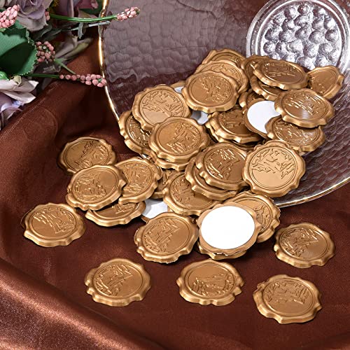 CRASPIRE 60pcs Adhesive Wax Seal Stickers Mountain Wax Seal Stamp Stickers Self Adhesive Gold Vintage Wax Seal Envelope Stickers for Wedding Invitation Cards Party Favors Craft Gift