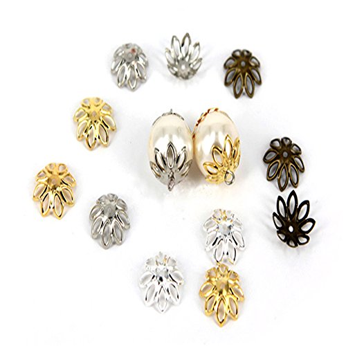 500PCS 15mm Gold Tone Flower Bead Caps Hollow Flower Bead Caps for Jewelry Making (Antique Bronze)