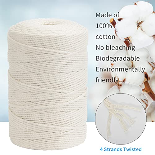 Macrame Cotton,DAOFARY 3mm x 328 Yards (About 300m) 100% Natural Cotton Macrame Rope Twine String Cord for DIY Crafts Knitting Plant Hangers Christmas Wedding Décor