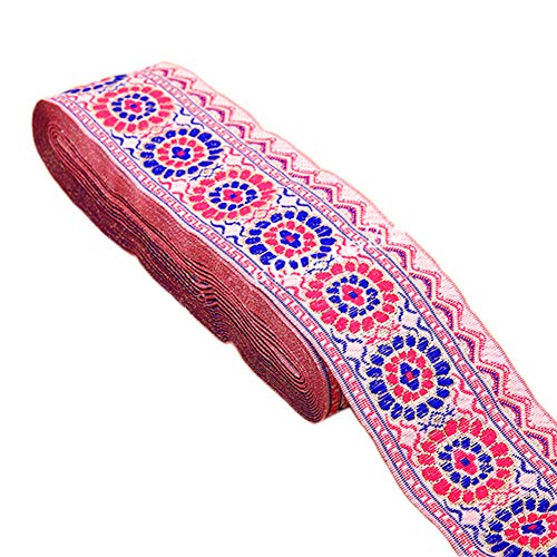 MSCFTFB Floral Circle Jacquard Ribbon Geometric Emobridered Woven Ribbon Fabric Trim Fringe for DIY Clothing Accessories Embellishment Decorations Width 2inch by 7 Yards (White)