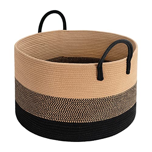 INDRESSME XXXLarge Woven Rope Basket 21" x 14" Blanket Storage Basket with Long Handles Decorative Clothes Hamper Basket Extra Large Baskets for Blankets Pillows or Laundry