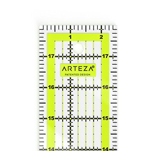 Arteza Quilting Ruler, Laser Cut Acrylic Quilters' Ruler with Patented Double Colored Grid Lines for Easy Precision Cutting, 2.5" Wide x 18" Long for Quilting, Sewing & Crafts, Black & Lime Green