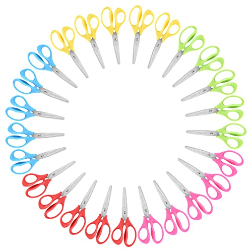 KUONIIY 5" School Pack of Kids Scissors With Soft Comfort-Grip Handles ,Assorted Colors ,30 Packs
